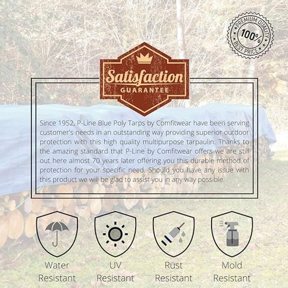 P-LINE Large Blue Tarp Cover –for Secured Tie-Down – 5mil Thick (15ft x 30ft) - Picture 6 of 6